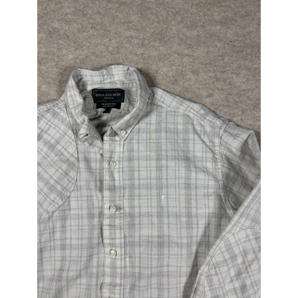 Ball and Buck The Hunters Shirt Plaid Gray Made In USA Shooting Patch Mens Large